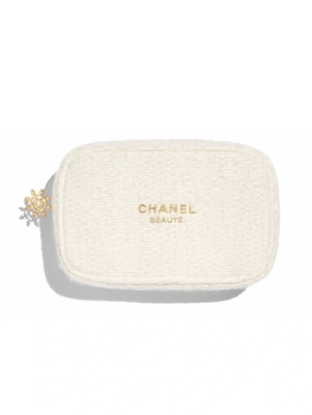 CHANEL Cream Bouclé Beaute Crossbody with Gold Chain